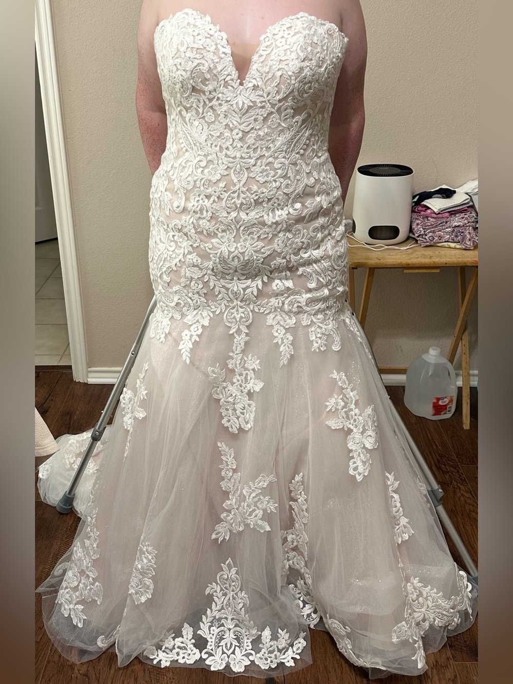 Strapless Lace Appliqué Mermaid Wedding Dress - Ivory